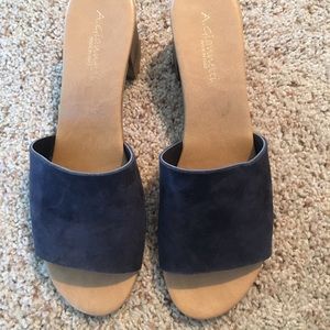 Blue Suede Italian Sandals with block heel Size 10